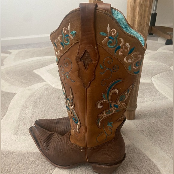 RARE Corral lizard brown and turquoise cowgirl boots - Picture 9 of 10